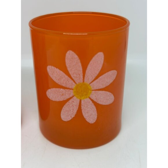 VTG Orange Glass Tumblers w/ White Daisy Print – Set of 2, Retro Cups 2.5″×3.5″ - Picture 2 of 8